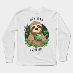 Enjoy Life, Cute Sloth With Coffee Long Sleeve T-Shirt